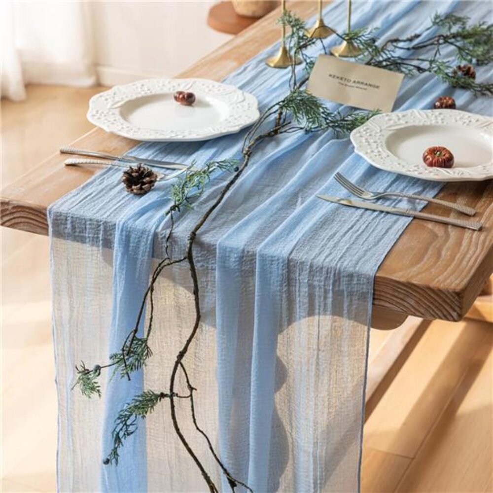 New Easter Table Runner Light Blue Cheesecloth Gauze Rustic Cheese Cloth Table
